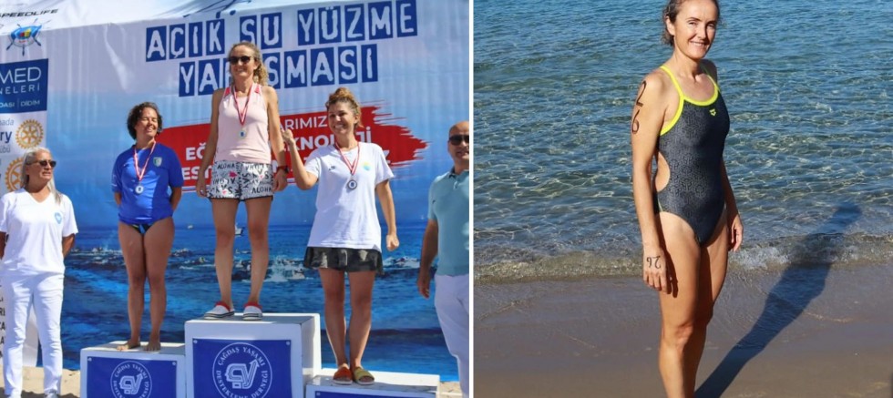 Çeşmeli öğretmen, Kuşadası 4. Açık Su Yüzme Yarışı'nda 1'inci oldu